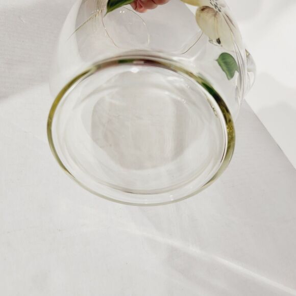 Vtg Art Glass Pitcher Hand Painted Floral Flowers White Brown MCM 9in - Picture 11 of 12